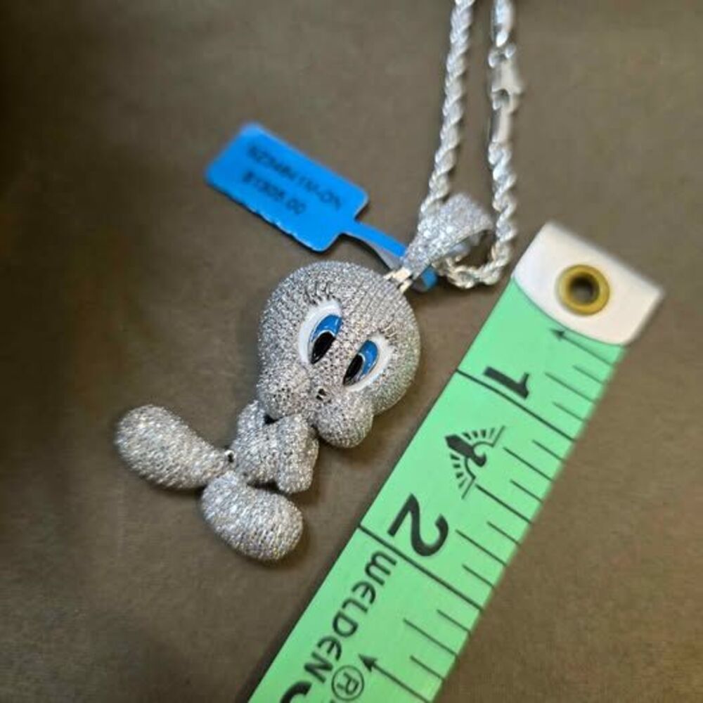 Tweety Bird 925 Sterling Silver Moissanite Pendant Necklace